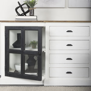 Bourchier 75x21 White/Black Solid Wood Frame Brown Top 4 Drawer 2 Glass Cabinet Buffet