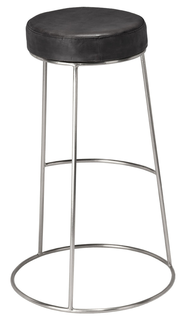 Henry Round Leather Bar Stool, Charcoal