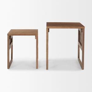 Grier Set of 2 Medium Brown Solid Wood w/ Cane Nesting Accent Tables