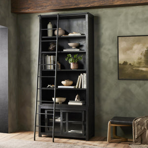 Admont Bookcase And Ladder In Worn Blk
