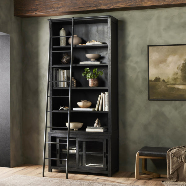 Admont Bookcase And Ladder In Worn Blk