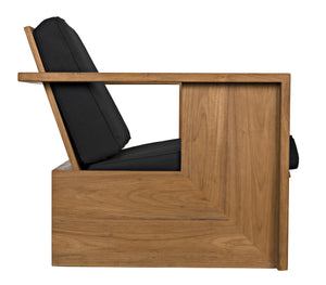 Ungaro Teak Armchair with Gloss Finish and Black Cotton Upholstery