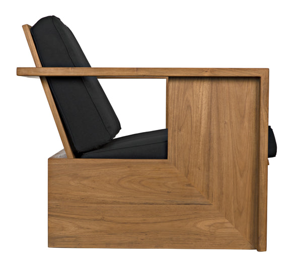 Ungaro Teak Armchair with Gloss Finish and Black Cotton Upholstery