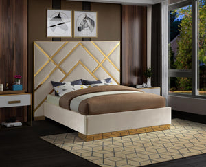 Lionel Queen Bed In Cream  Velvet