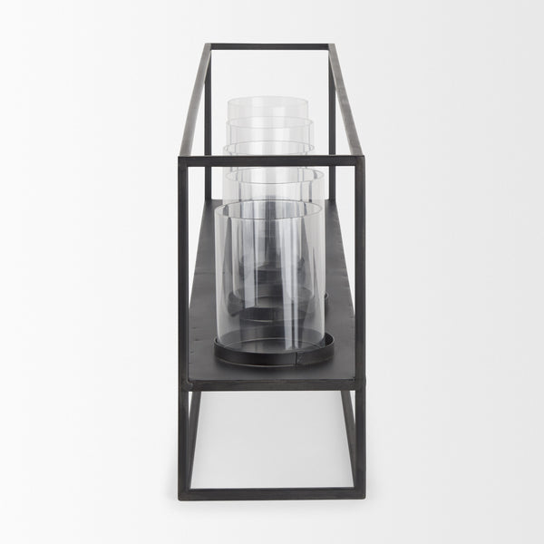 Cindy 5 Candle Matte Black Metal Hurricane Glass Tabletop Candle Holder