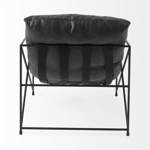 Leonidas 28.5L x 29.5W x 34.0H  Black Faux Leather Seat W/ Black Metal Frame Accent Chair