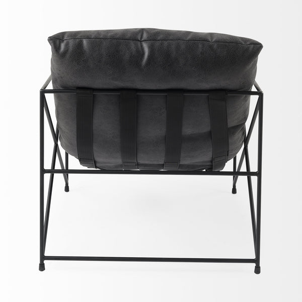 Leonidas 28.5L x 29.5W x 34.0H  Black Faux Leather Seat W/ Black Metal Frame Accent Chair