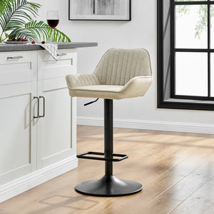 Luther Fabric Gaslift Swivel Bar Stool In Strata Cream (Set of 2)