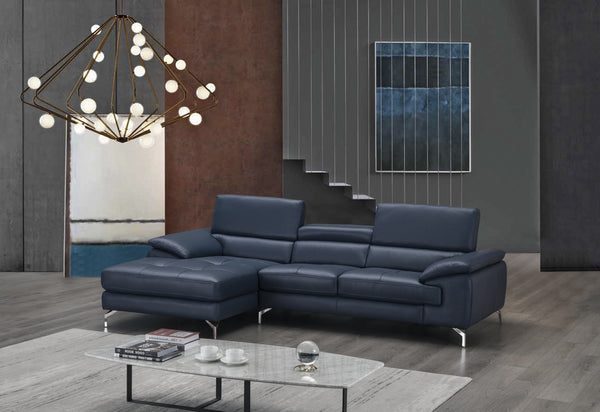 Jett Italian Leather Mini Sectional Left Facing Chaise in Blue