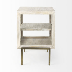 Arelius 20L x 18W x 26H White Wood W/ Gold Metal Frame End/Side Table
