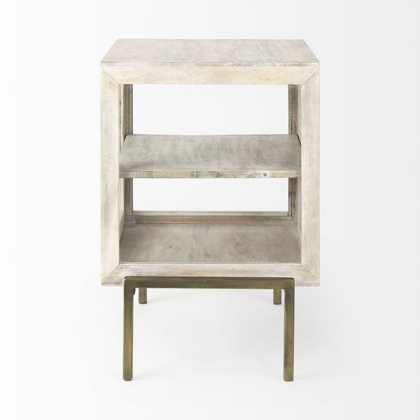 Arelius 20L x 18W x 26H White Wood W/ Gold Metal Frame End/Side Table