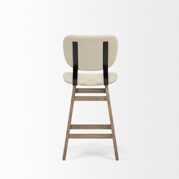 Haden 26.5" Seat Height Cream Upholstered Seat Brown Wood Frame Stool