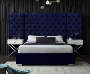 Irene Queen Bed In Navy Velvet