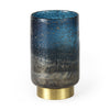 Caspian I Tall Blue Glass Antiqued Brass Bottom Vase