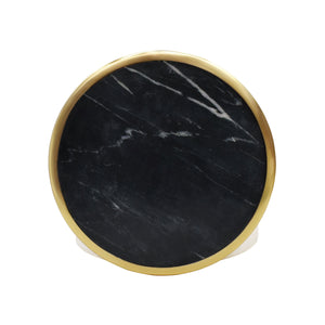 WHITE MARBLE CONTAINER WITH BLACK MARBLE TOP WITH BRASS RIM