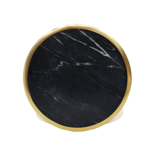 WHITE MARBLE CONTAINER WITH BLACK MARBLE TOP WITH BRASS RIM