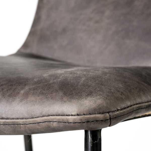 Kavalan 33.5" Total Height Ebony Leather Seat Black Metal Frame Counter Stool