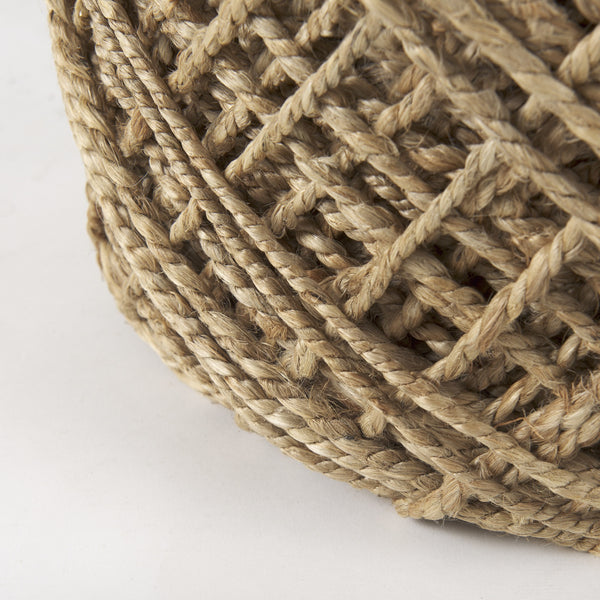 Allium Brown Handwoven Wool Cylindrical Pouf
