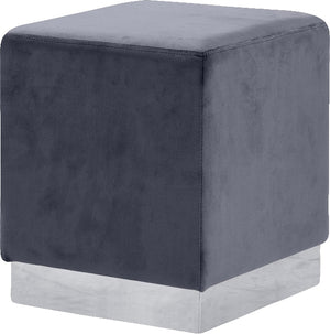 Daniel Ottoman/Stool In Grey Velvet and Chrome