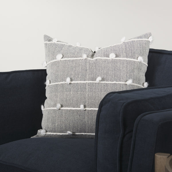 Linda 20 x 20 Navy And Cream With White Detail Decorative Pillow Cover
