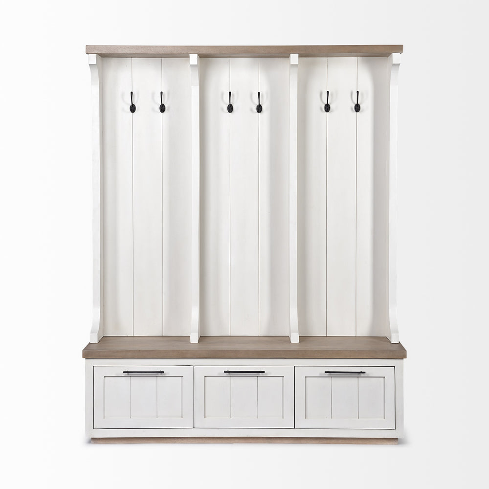 Fairview IV 61L x 17W White And Brown Wood With Storage Hall Tree