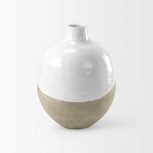 Amos 18.5L x 18.5W x 24.4H White and Dark Beige Color Blocked Ceramic Floor Vase
