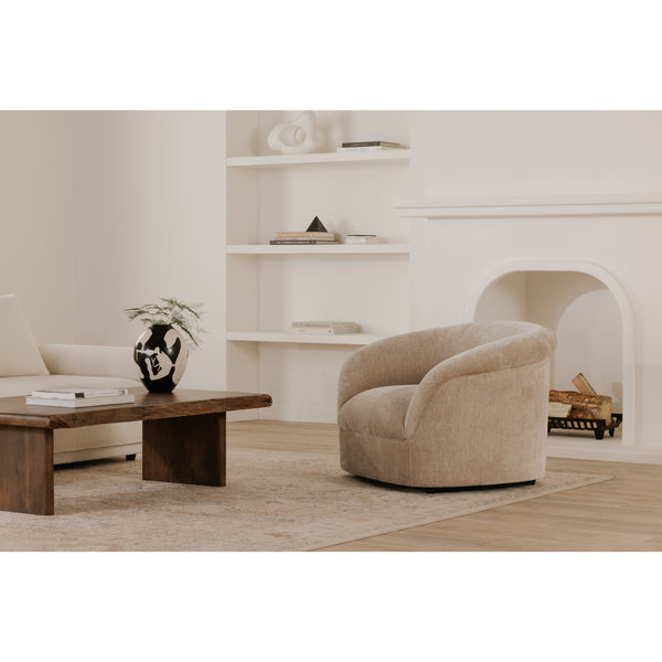 Thora Lounge Chair in Beige Velvet Upholstery