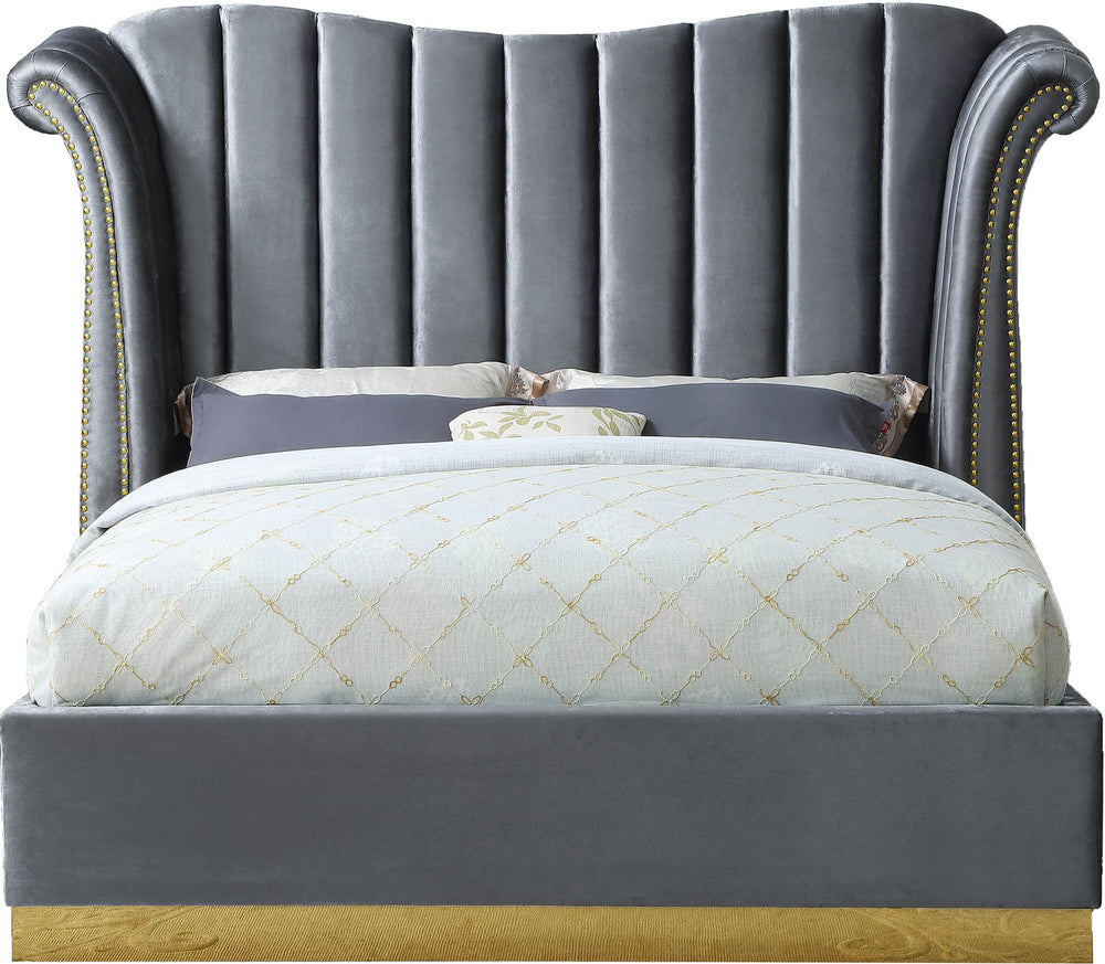 Hubert King Bed In Grey Velvet