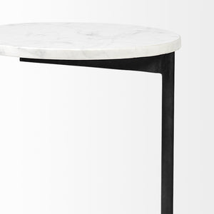Ballatine II 15L x 15W x 27L White Marble Round Top White w/ Black Metal Base Accent Table