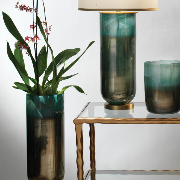 Vapor Hand Blown Decorative Glass Vase, Aqua