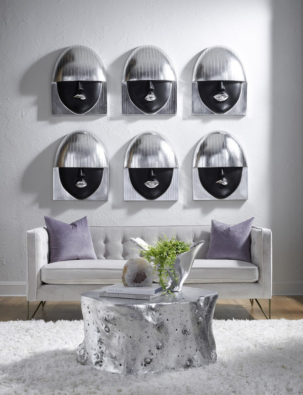 Fashion Faces Wall Art, Large, Smallile, Black And Silver Leaf