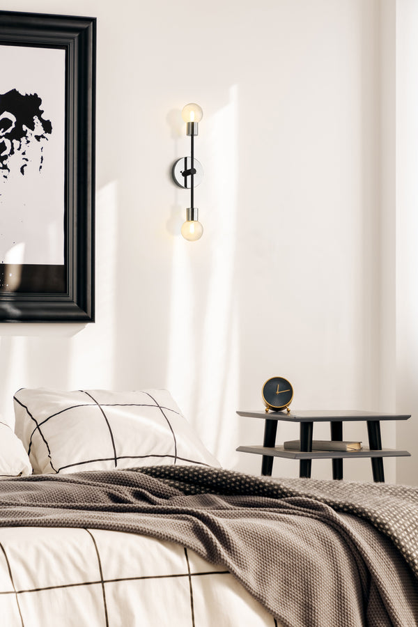 Neutra 2 Light Wall Sconce in Matte Black + Polished Nickel Finish