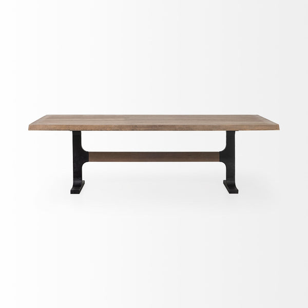 Araxi 95L x 41W x 30H Rectangular Brown Solid Wood Top Black Metal Base Dining Table