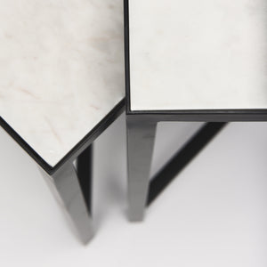 Lucas III (Set of 2) 15L x 15W; 12L x 12W White Marble W/Black Iron Frame Accent Tables