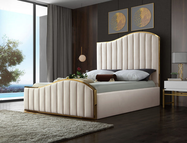 Ethel King Bed In Cream Velvet