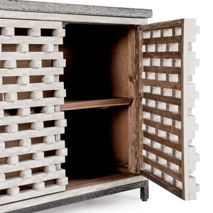 Virginia Solid Wood Cabinet - Timeworn Cream/Blue Stone