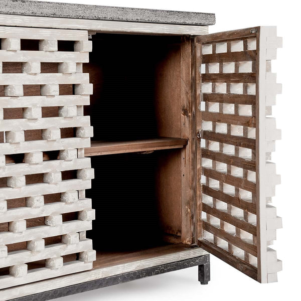 Virginia Solid Wood Cabinet - Timeworn Cream/Blue Stone