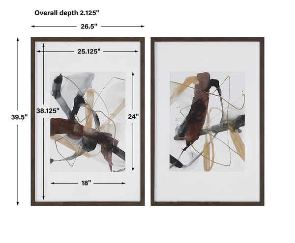 Burgundy Interjection Abstract Prints, Set/2