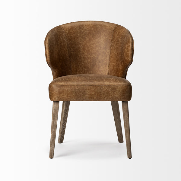 Niles 22.5L x 24.0W x 32.0H Brown Faux Leather Seat W/Brown Wooden Legs Wingback Dining Chair