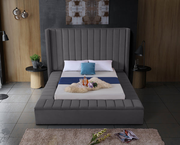 Joanne Queen Bed In Grey Velvet