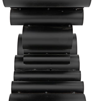 Paradox Console Table in Matte Black Industrial Steel with Glass Top