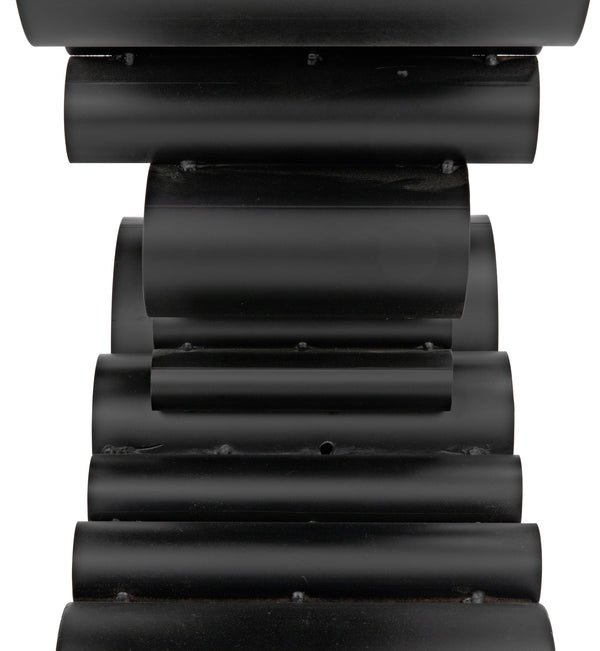 Paradox Console Table in Matte Black Industrial Steel with Glass Top