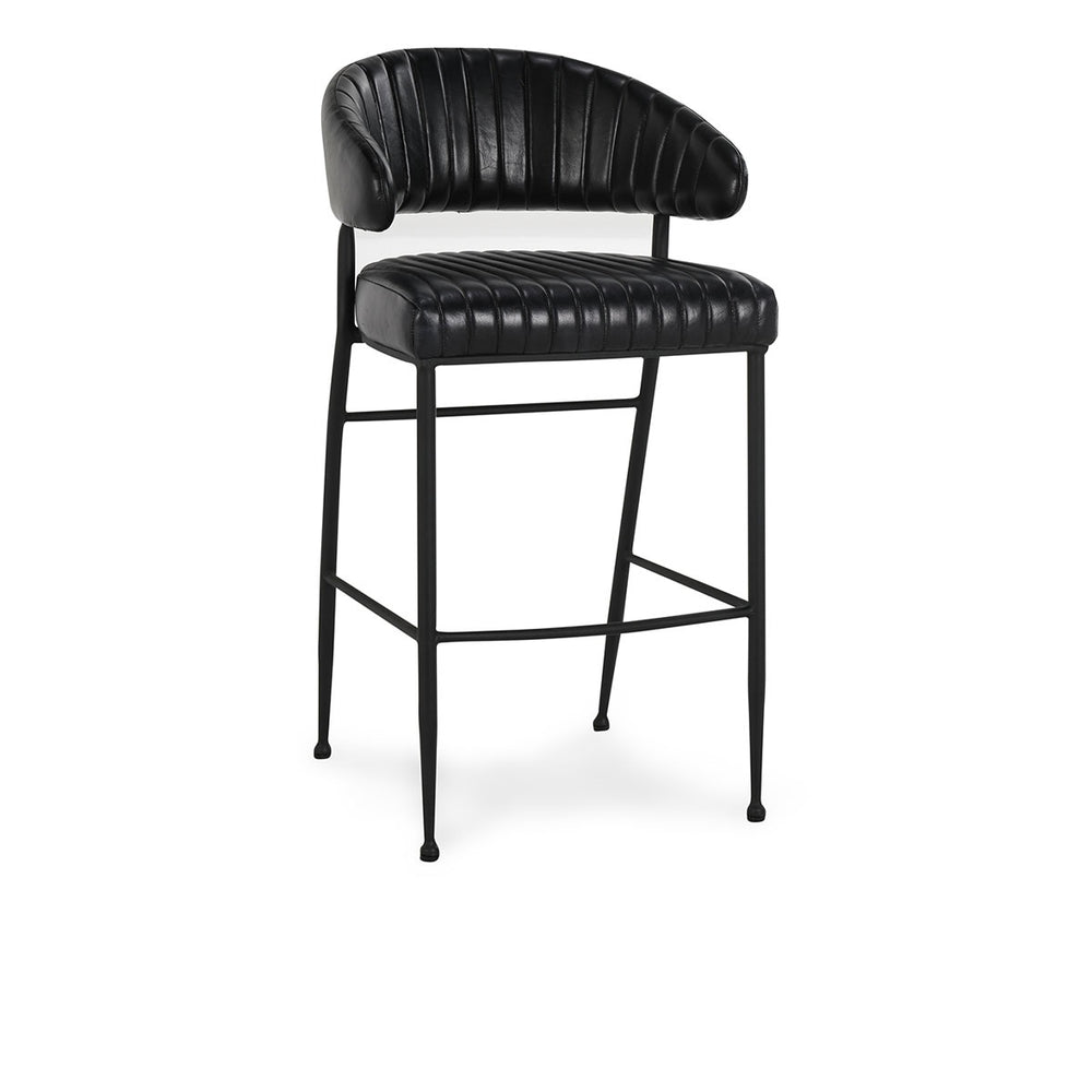 Umbria Leather Bar Stool with Iron Legs - Midnight Raven