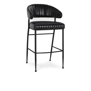 Umbria Leather Bar Stool with Iron Legs - Midnight Raven