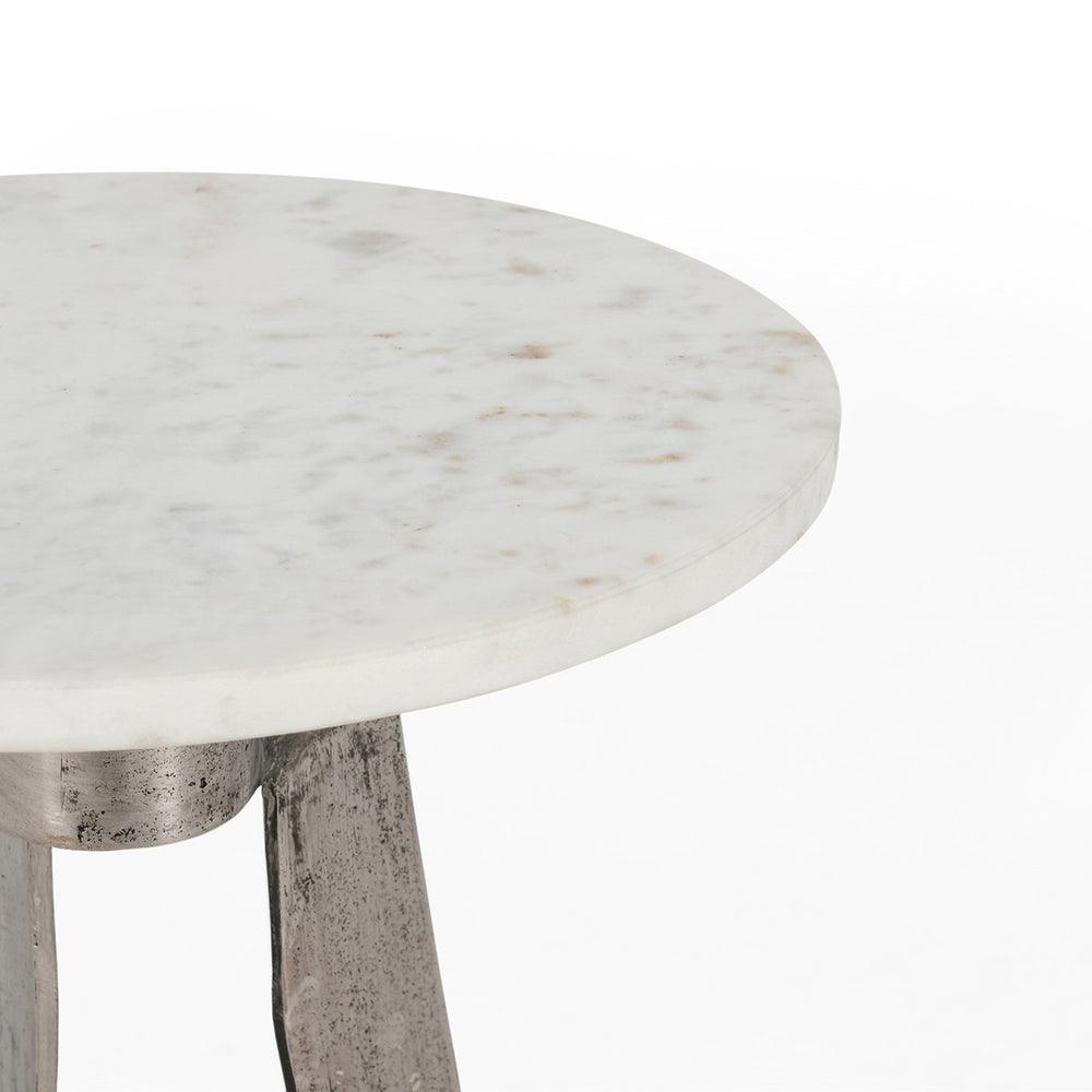 Leyton Marble Aluminum Round Accent Table - White