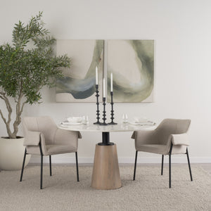 Maxwell 48L x 48W x 30H White Marble Round Top W/ Black Metal and Wood Pedestal Base Dining Table