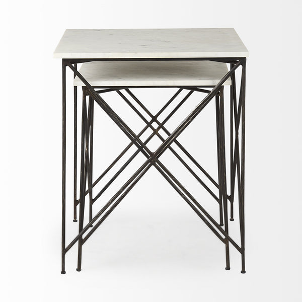 Lorlei 20.0L x 20.0W x 23.8H White Marble Top W/Antique Gold Iron Legs End and Side Table