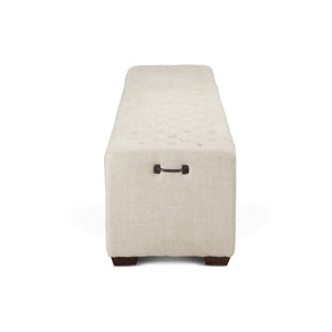 D'Orsay 78-Inch Long Beige Linen Bench with Diamond Stitched Detailing