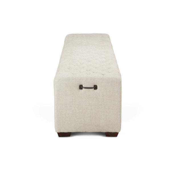 D'Orsay 78-Inch Long Beige Linen Bench with Diamond Stitched Detailing