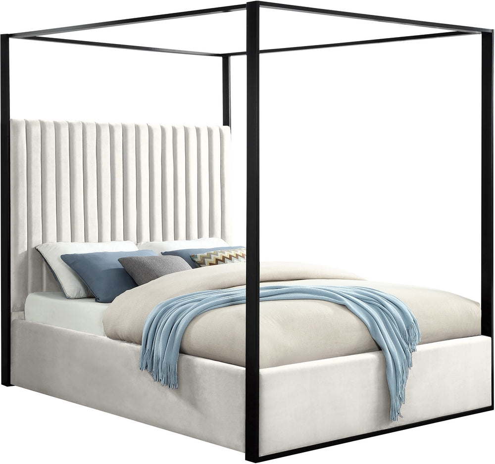 Daniel King Bed In Cream Velvet
